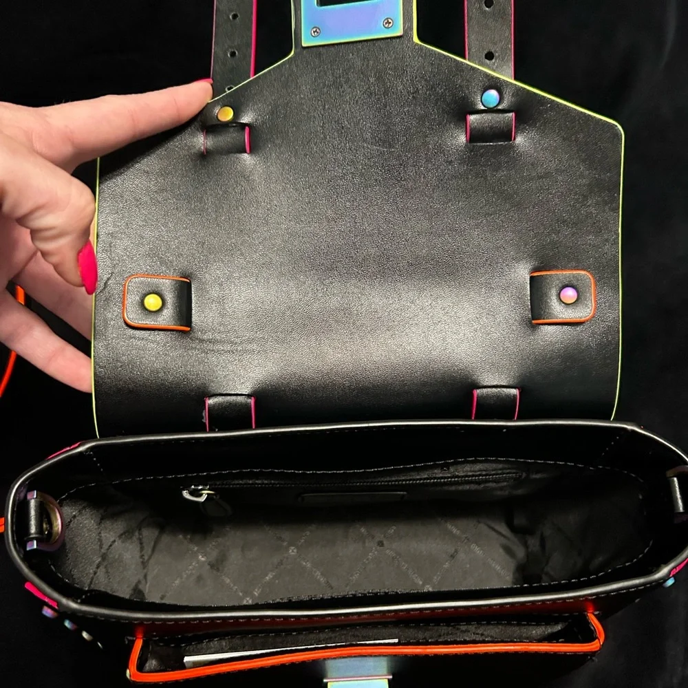 Michael Kors Black Crossbody Manhattan with neon accents - Picture 7 of 8